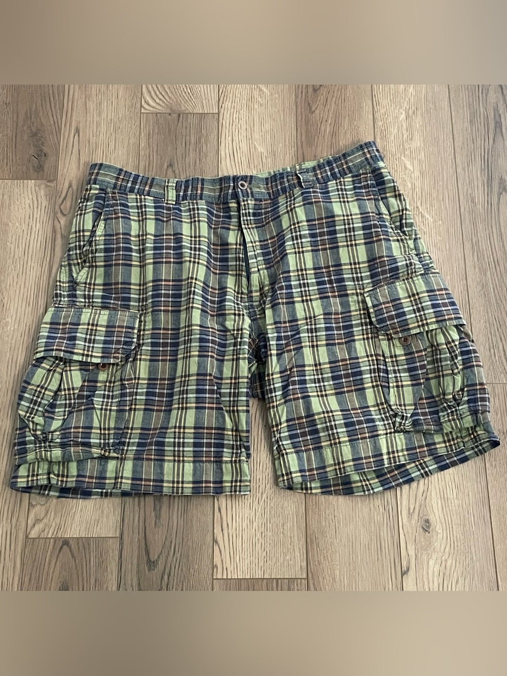Polo Ralph Lauren Vintage Green Blue Plaid Cargo Shorts Mens 38